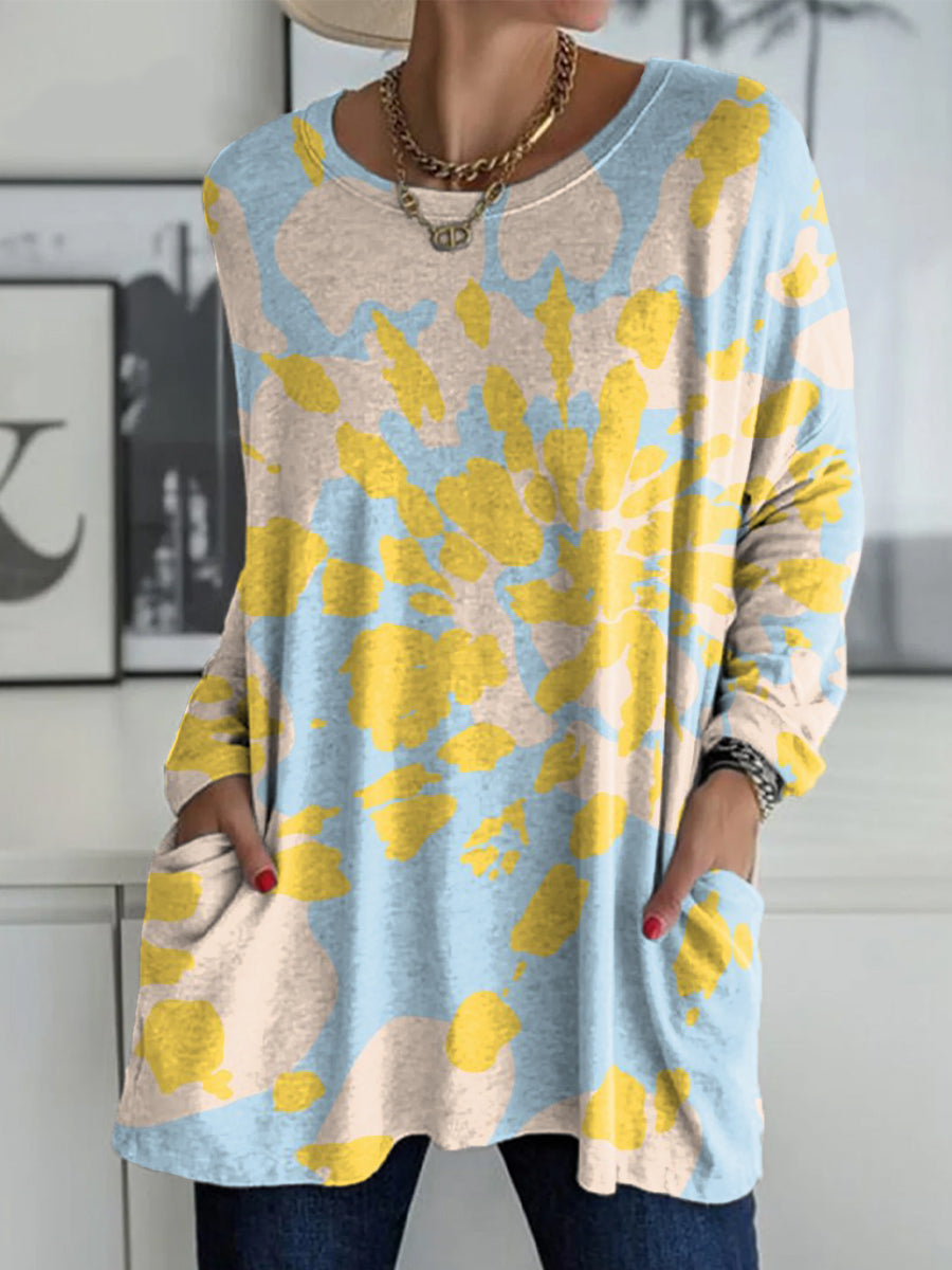 Women's Radiating Sun Print Casual Long Sleeve Comfortable Cotton Shirt
