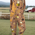 Women's  Funny Bee Art Print Casual 100% Cotton Wide Leg Jumpsuit