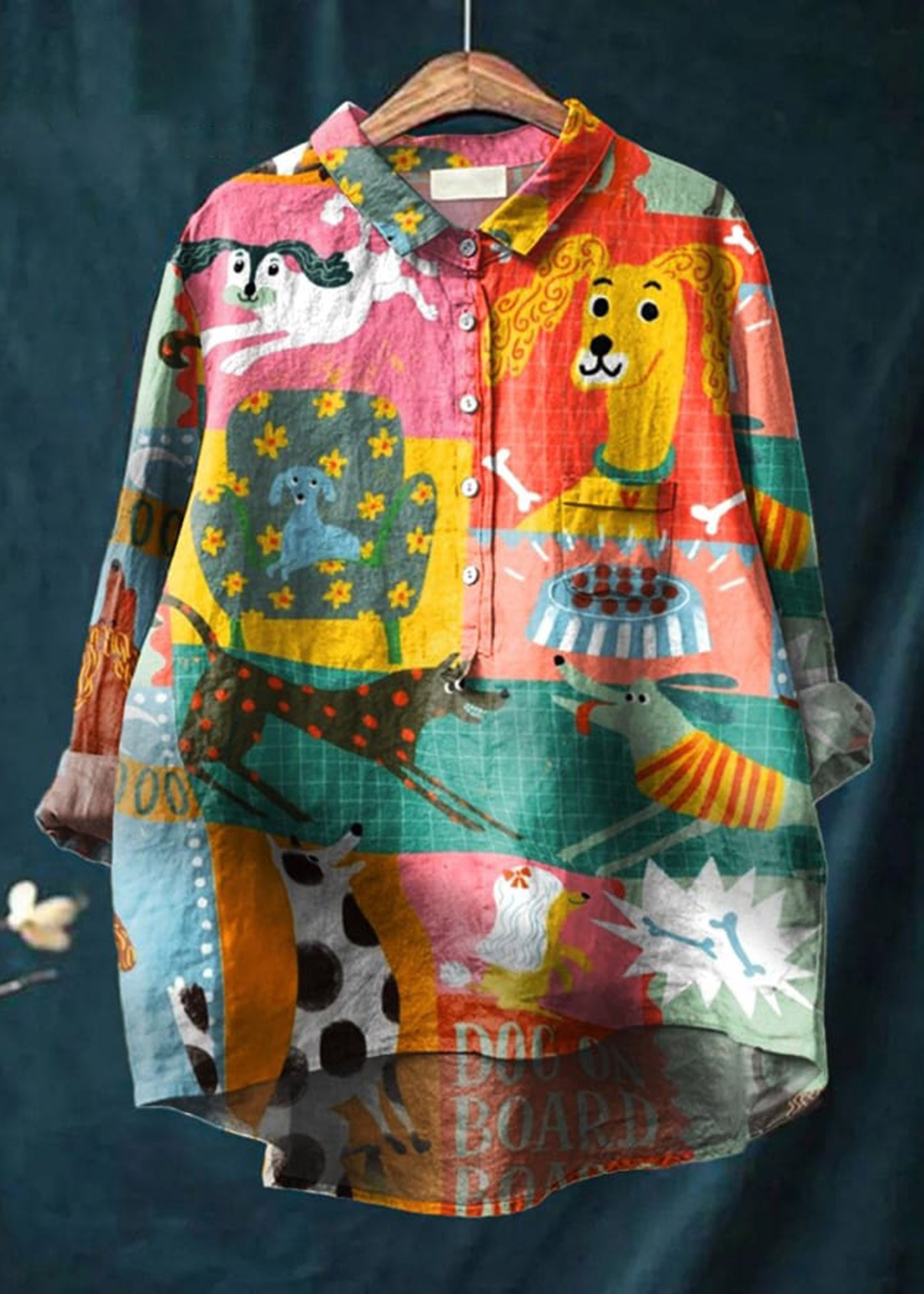 Women's  Dog  Art Print Casual Cotton And Linen Shirt