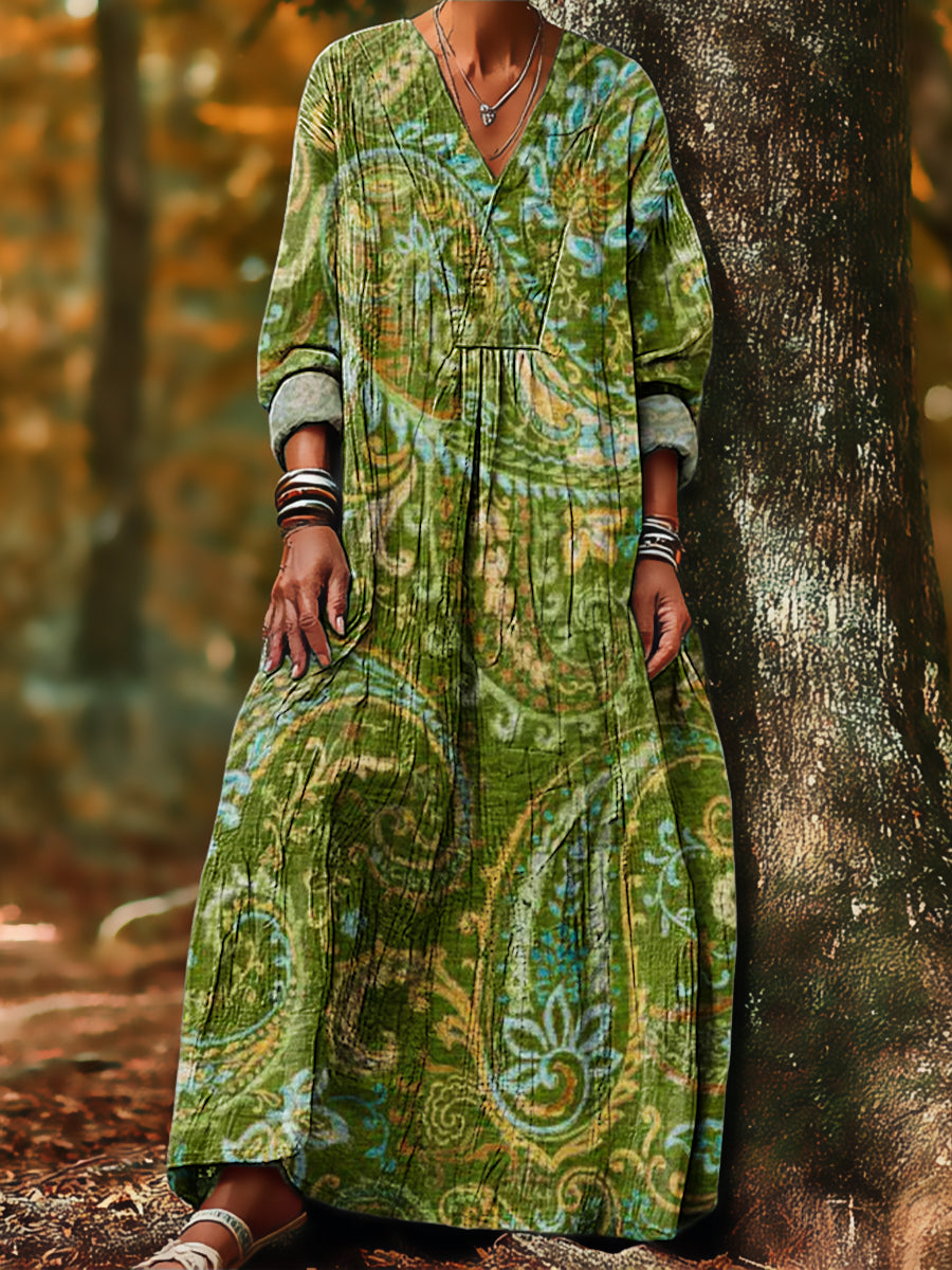 Women's Vintage Ethnic Paisley Floral Drawing Art Print Dress