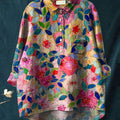 Women's  Flower Print Casual Cotton And Linen Shirt