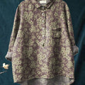 Women's Vintage Floral Art Print Casual Cotton And Linen Shirt