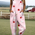 Women's Simple Floral and Insect Art Print Casual 100% Cotton Wide Leg Jumpsuit
