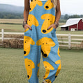 Women's Artistic Creative Puppy Big Head Print Casual 100% Cotton Wide Leg Jumpsuit