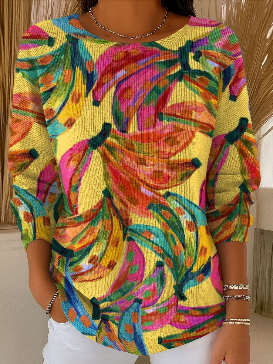 womens-banana-art-print-casual-pullover-sweater