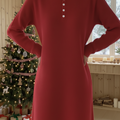Women's Henley Collar Soft Wool Solid Color Knitted Dress