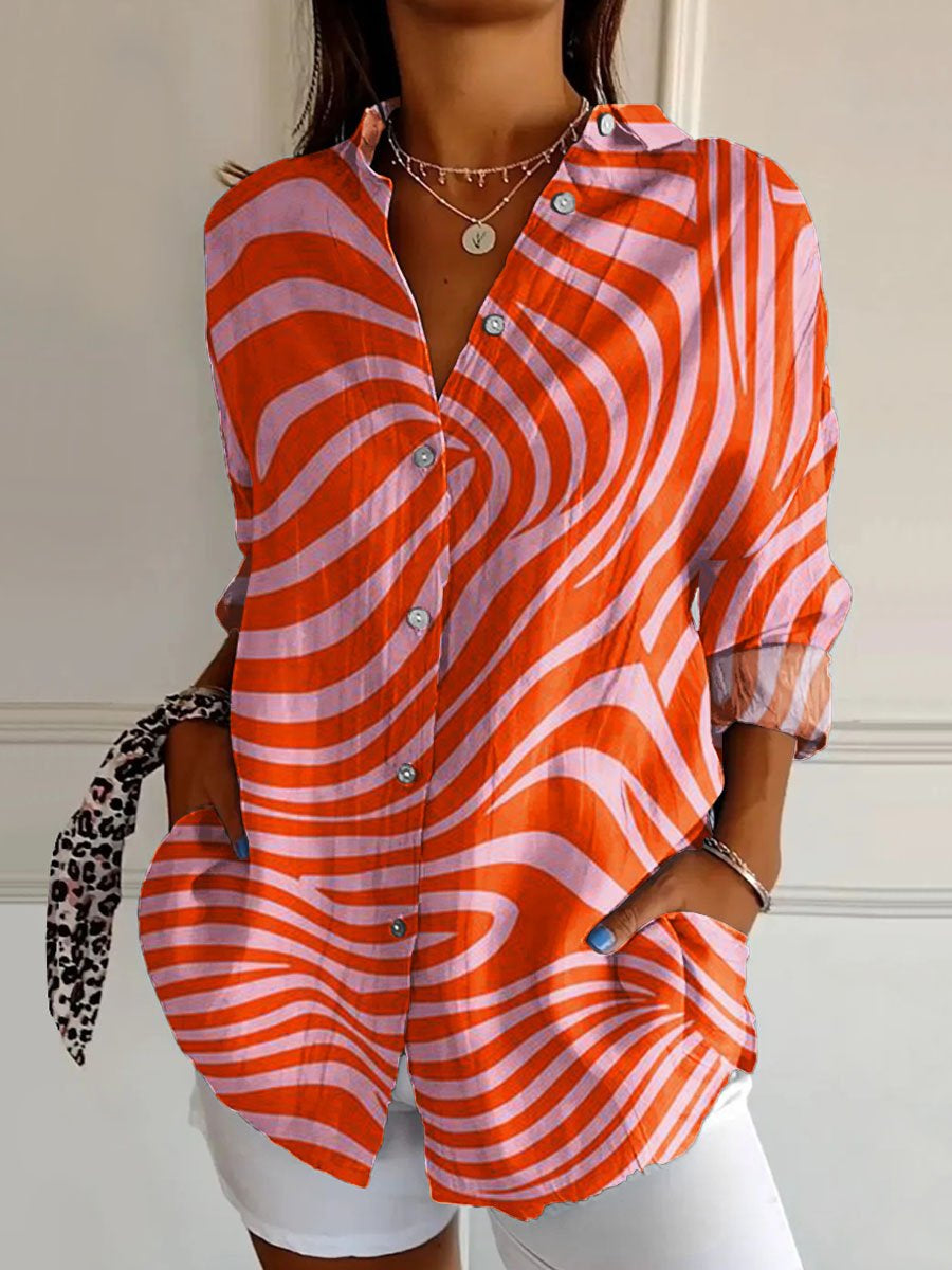 Women's  Abstract Geometric Art  Print Casual Cotton Shirt