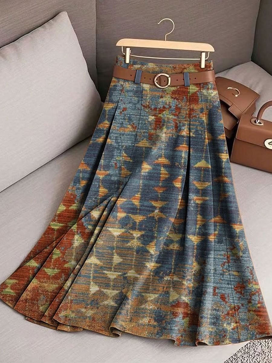 Women's Retro Pattern Casual Print Cotton Skirt