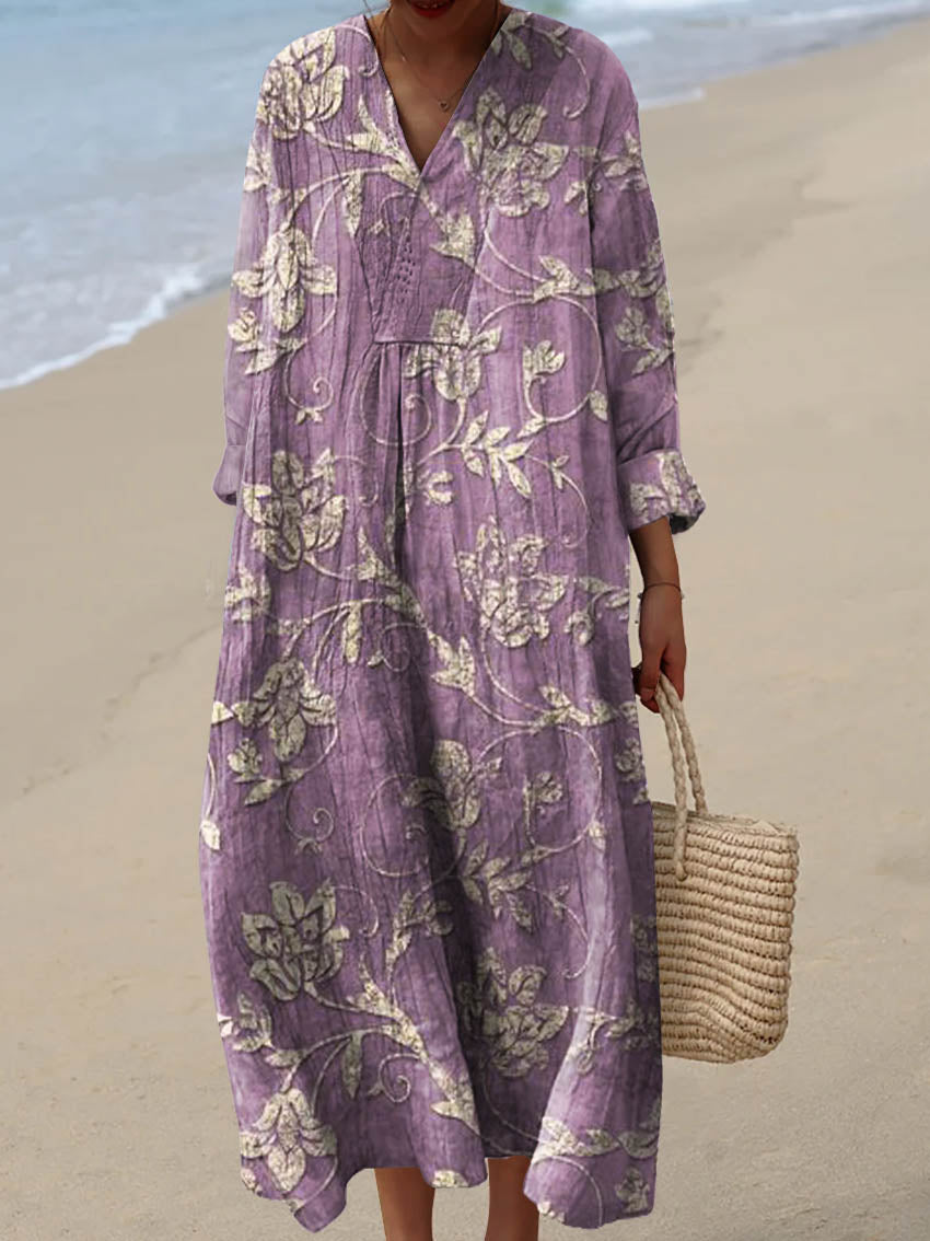 Women's Vintage Lovely Floral Art Print Cotton Dress