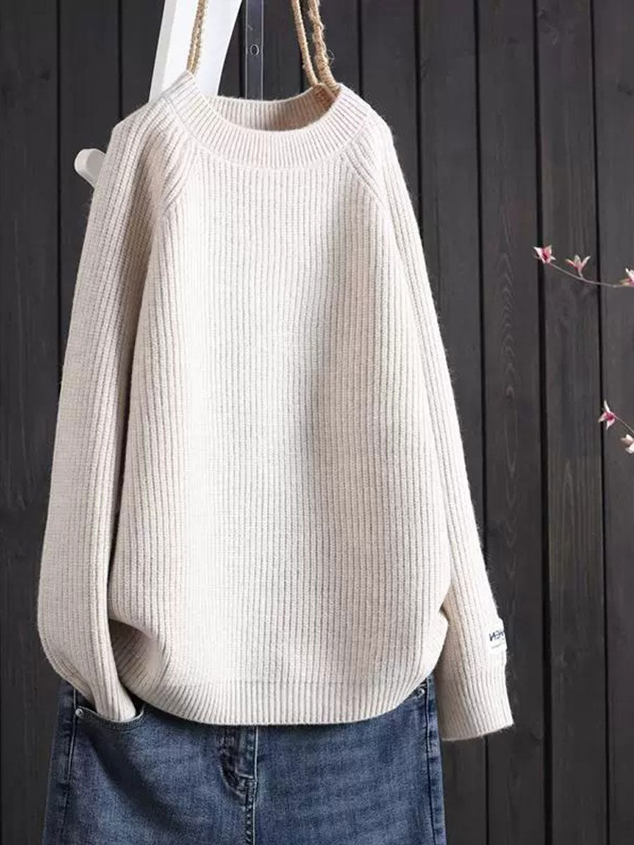Women's Solid Color Loose Casual Round Neck Sweater