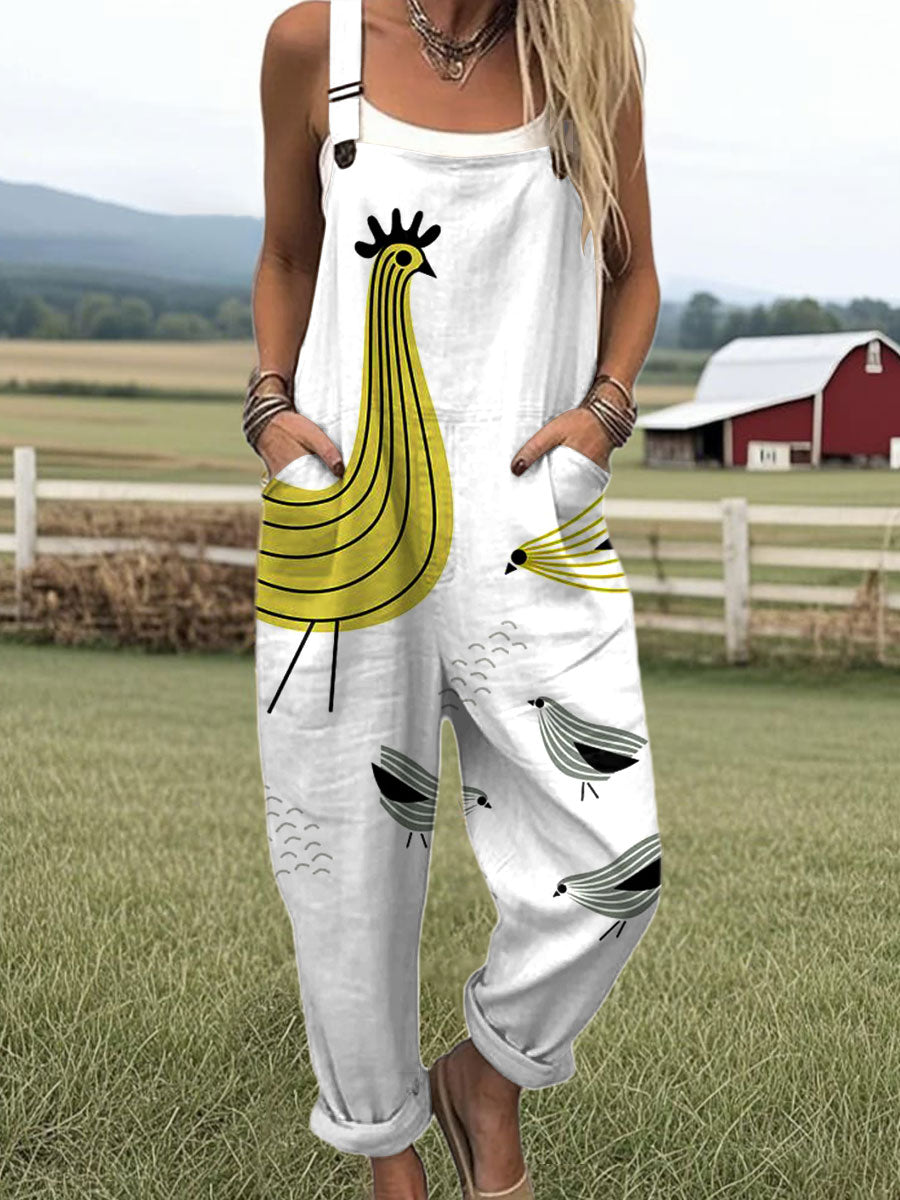 Women's  Funny Chick Art Print Casual 100% Cotton Wide Leg Jumpsuit