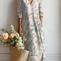 Women's Vintage Pattern Art Print Linen Pocket Dress