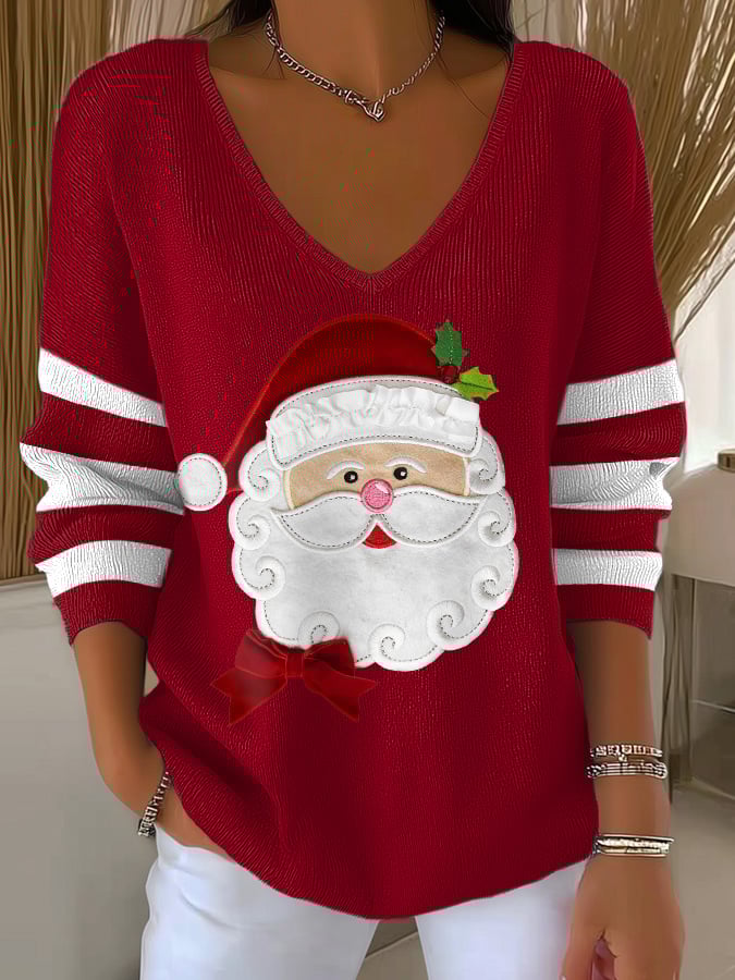 Women's casual Christmas knitted V-neck top