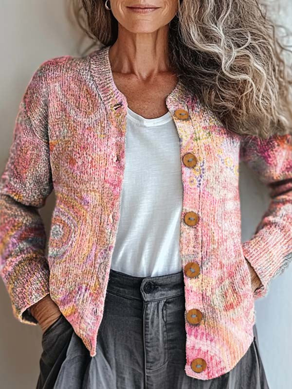 womens-artistic-abstraction-geometry-print-buttoned-cardigan-sweater