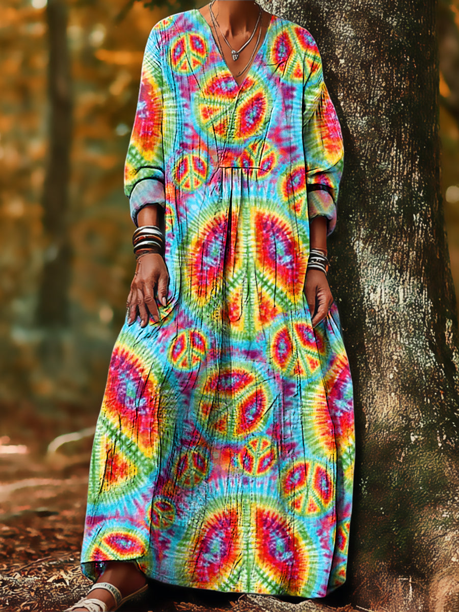 Women's Abstract Bright Peace Icon Painting Art Print Dress