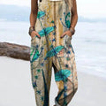 Women's Vintage Floral Pattern Art Print Casual 100% Cotton Wide Leg Jumpsuit