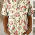 Women's Vintage Flower Pattern Printed Cotton Linen Top
