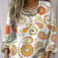 Women's  Vintage Cashew Flower Art Print Casual Long Sleeve Comfortable Cotton Shirt