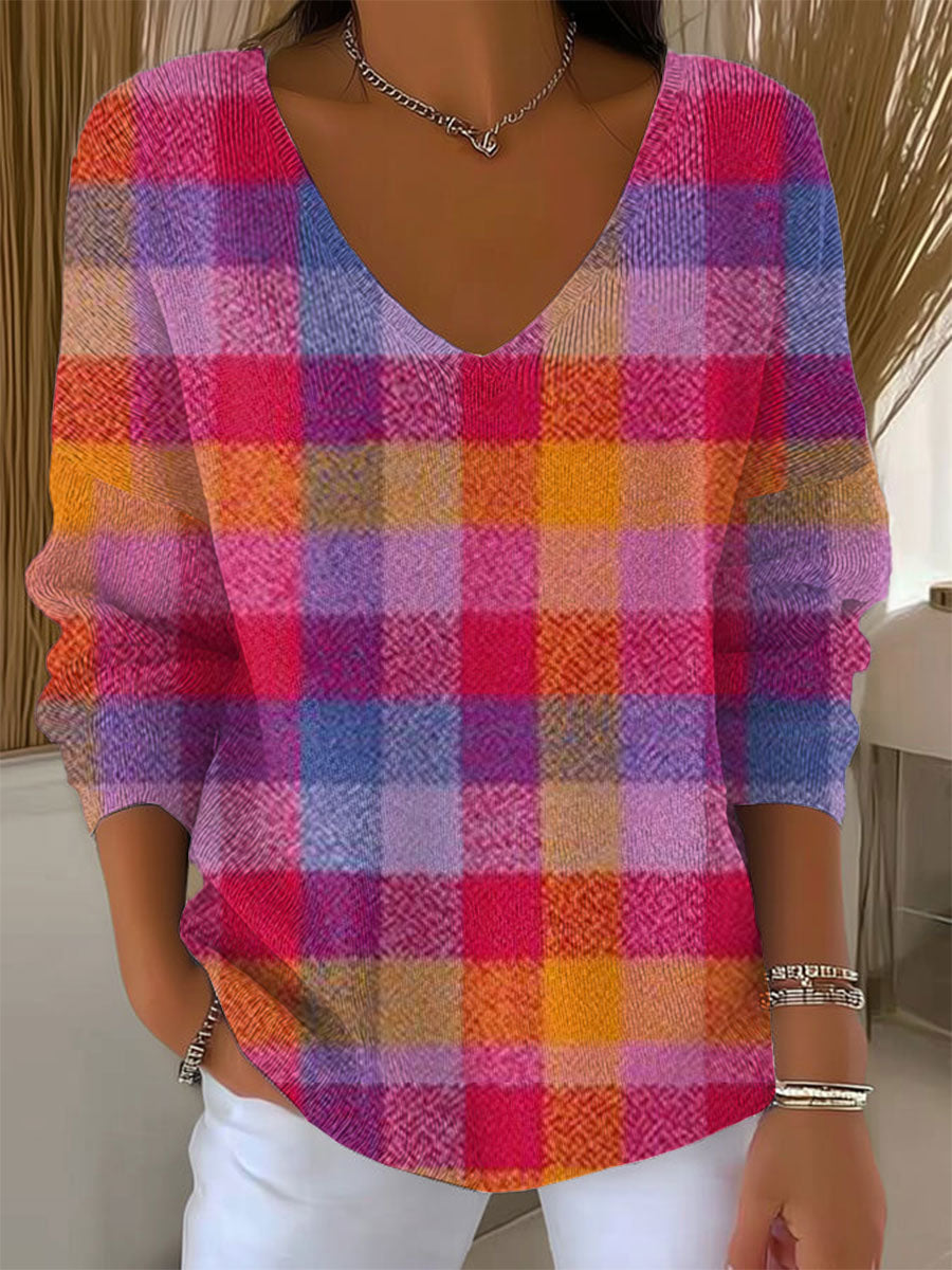 womens-vintage-abstract-plaid-art-print-casual-pullover-sweater-sm3h