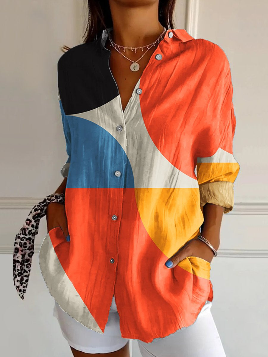 Women's  Abstract Geometric Art Print Casual Cotton Shirt