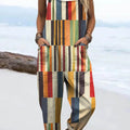 Women's Abstract Geometric Pattern Art Print Casual 100% Cotton Wide Leg Jumpsuit
