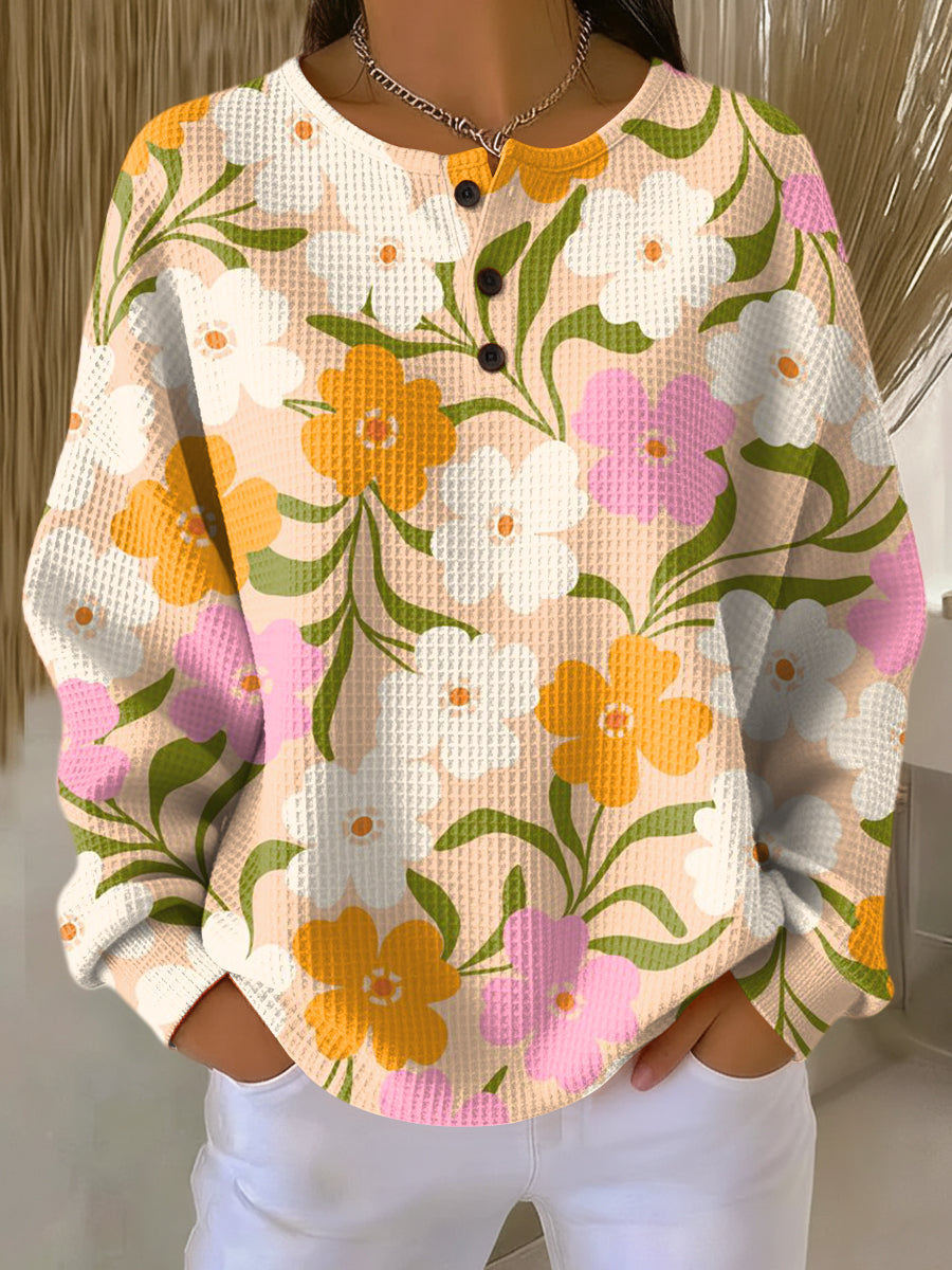 Women's Beautiful Large Flower Painting Art Print Casual Cotton Sweatshirt