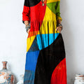 Women's Beautiful Abstract Colorful Geometric Color Block Painting Art Print Linen Pocket Tunic Dress