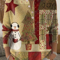 Women's Christmas Snowman Pattern Art Print Buttoned Cardigan Sweater
