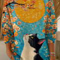 womens-vintage-floral-cat-art-print-casual-pullover-sweater