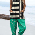 Women's Colorful Abstract Stripes Geometric Art Print Casual 100% Cotton Wide Leg Jumpsuit