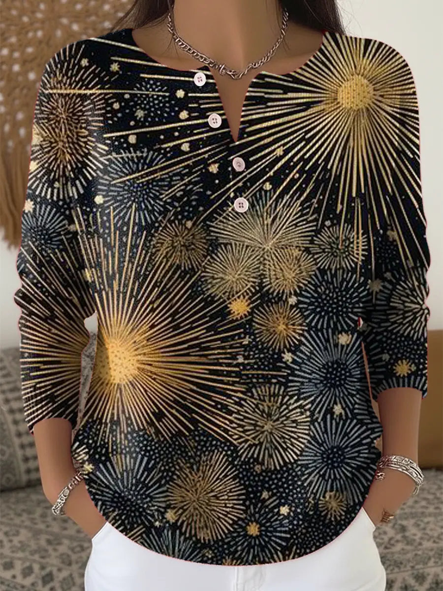 Women's Spark Art Print Buttoned Cardigan Sweater