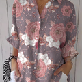Shirt Collar Three Quarter Sleeve Floral Printing Regular Loose Button Up Shirt Shirt For Women
