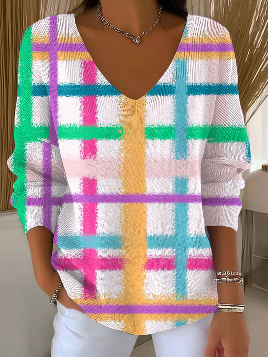 womens-vintage-abstract-plaid-art-print-casual-pullover-sweater-mj54