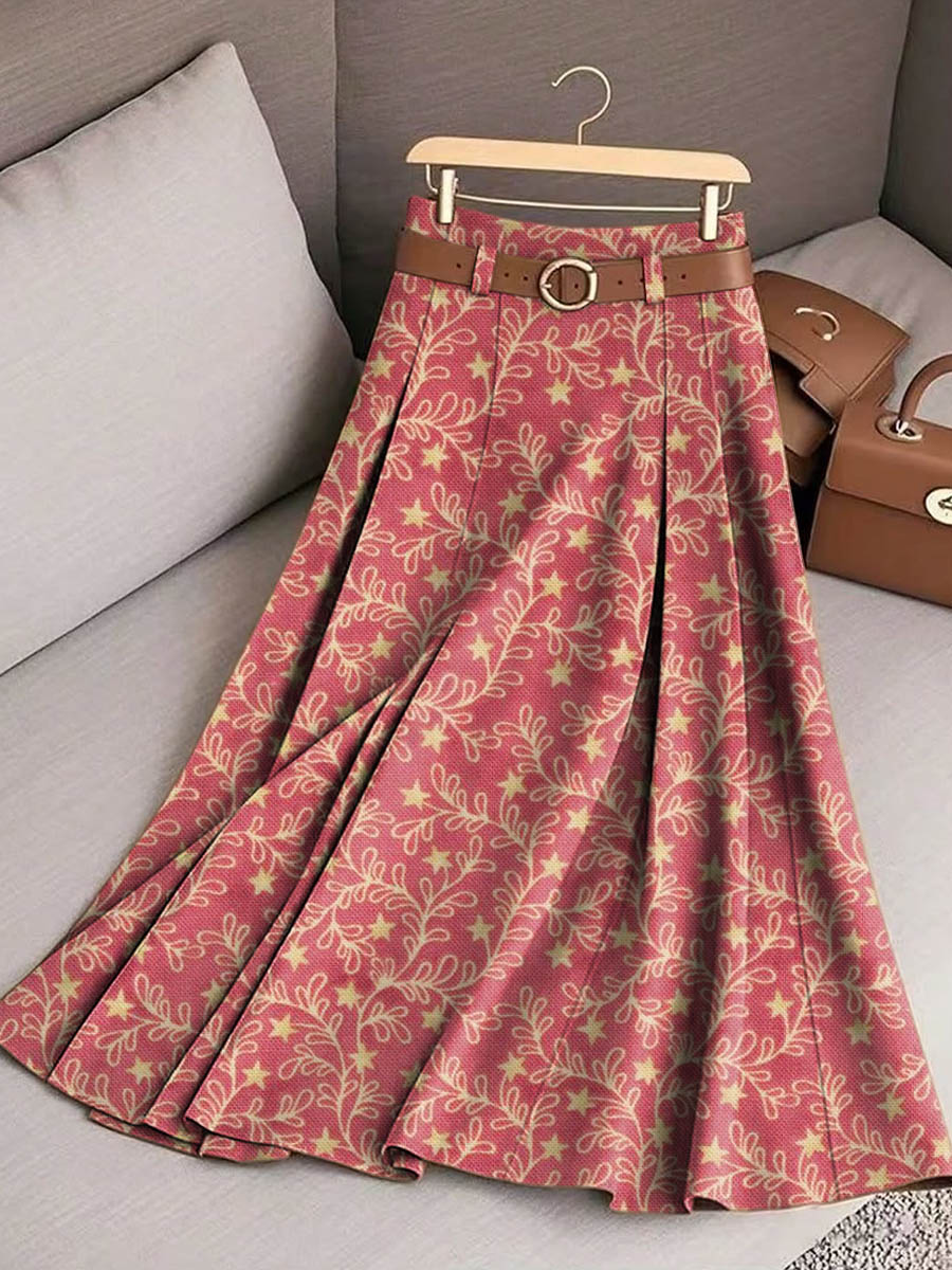 Women's Retro Floral Art Print Casual Cotton Skirt