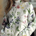 watercolor-art-flowers-print-knit-turtleneck-pullover-sweater
