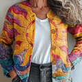 Colorful Warm Sunshine Print Buttoned Cardigan Sweater
