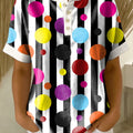 Retro Color-block Patchwork Print Loose-fit Cotton-linen Short-sleeve Shirt