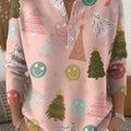 Beautiful Cute Christmas Tree Smiley Face Painting Art Print Buttoned Cardigan Sweater
