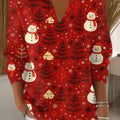Women's Christmas Print Lapel Long Sleeve Casual Loose Pullover Sweater