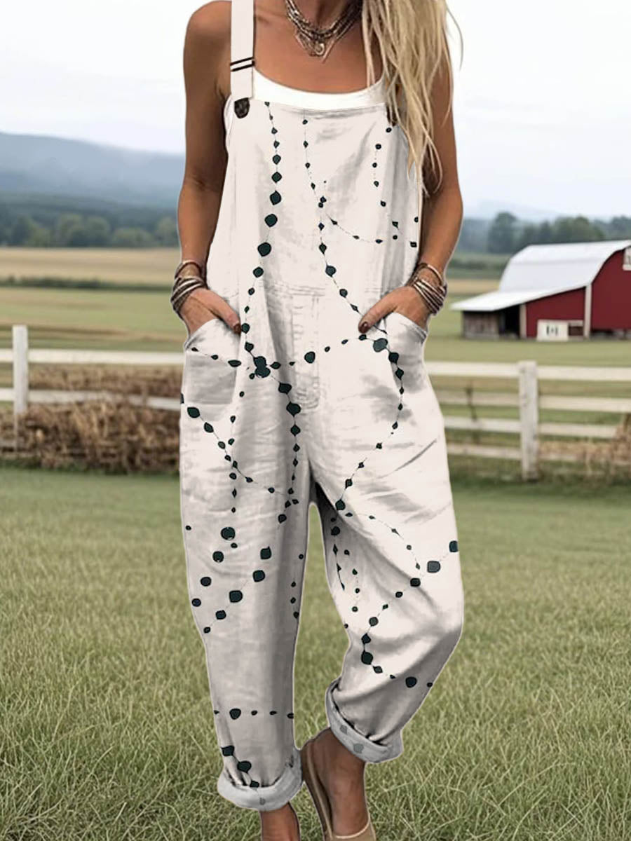 Women's Abstract Pattern Art Print Casual 100% Cotton Wide Leg Jumpsuit