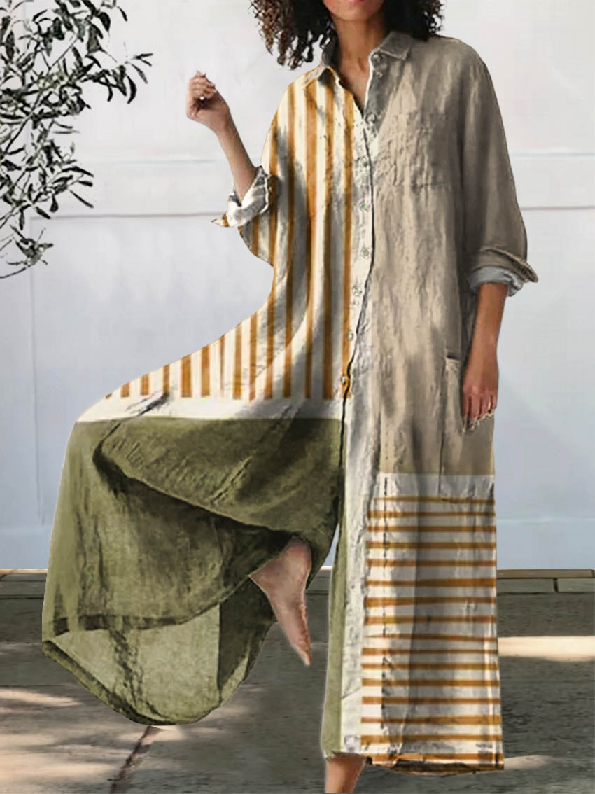 Women's Abstract Geometric Pattern Art Print Casual 100% Cotton Wide Leg Jumpsuit