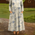 Women's Vintage Floral Art Print Cotton Lapel Shirt Dress