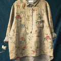 Women's Vintage Floral Art Print Casual Cotton And Linen Shirt