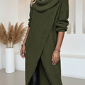 Women's Loose Scarf Collar Slit Knitted Dress