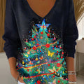 Women's Beautiful And Colorful Winter Christmas Tree Painting Art Print Casual Pullover Sweater
