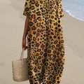 Women's Vintage Leopard Art Print Flowy Cotton Dress