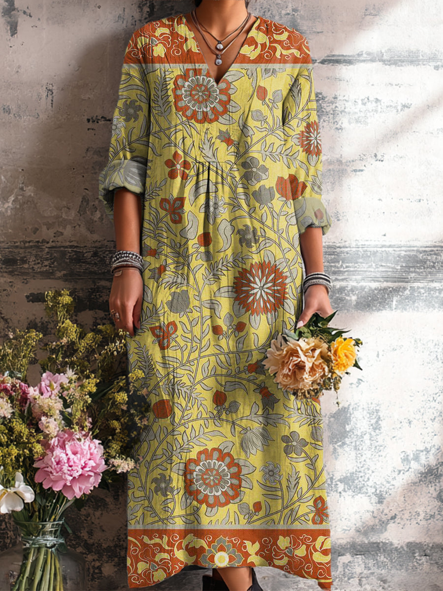 Women's Vintage Ethnic Floral Painting Art Print Dress