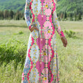 Women's Beautiful Colorful Floral Geometric Stripe Art Print Long-sleeved Dress