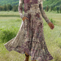 Women's Floral Print Art Print Long-sleeved Dress