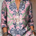 Women's Vintage Ethnic Floral Painting Art Print Casual Cotton And Linen Shirt
